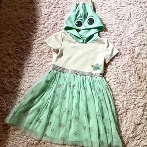 Star Wars The Child Baby Yoda Mandolorian Hooded Glam Tulle Skirt Dress Girls L